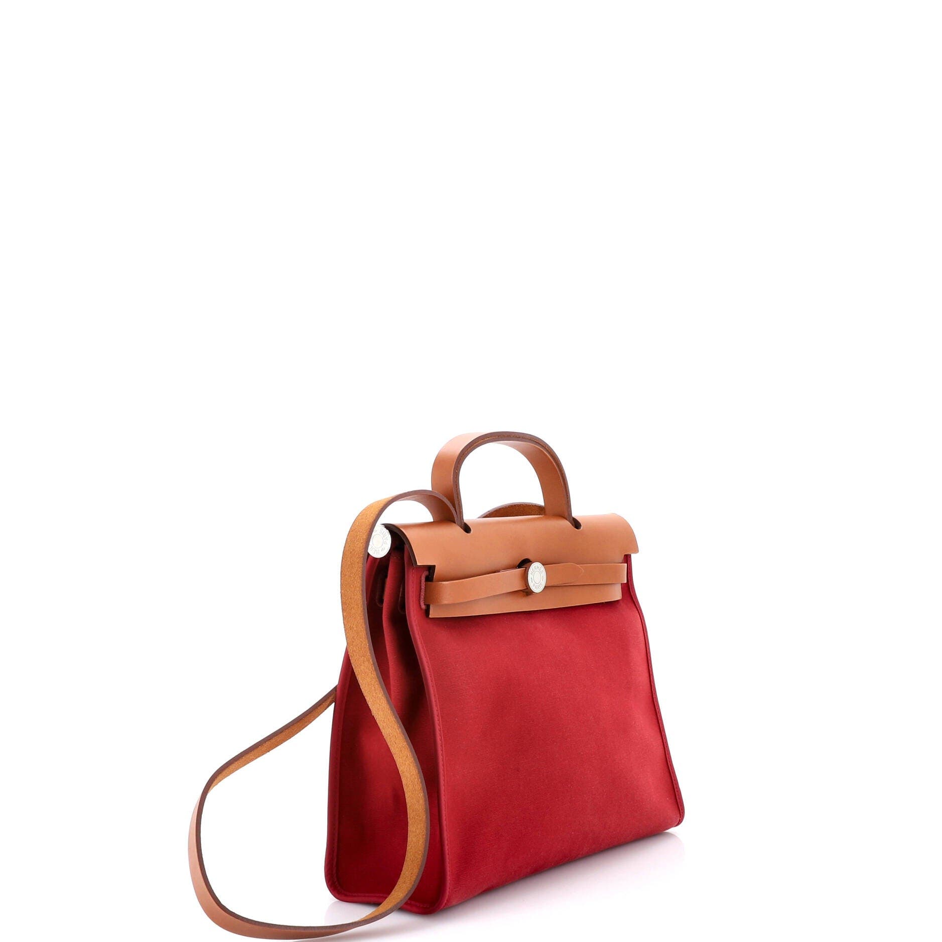 Pre-Owned Hermes Herbag Zip Leather and Toile 31, Alternate, color, Rubis