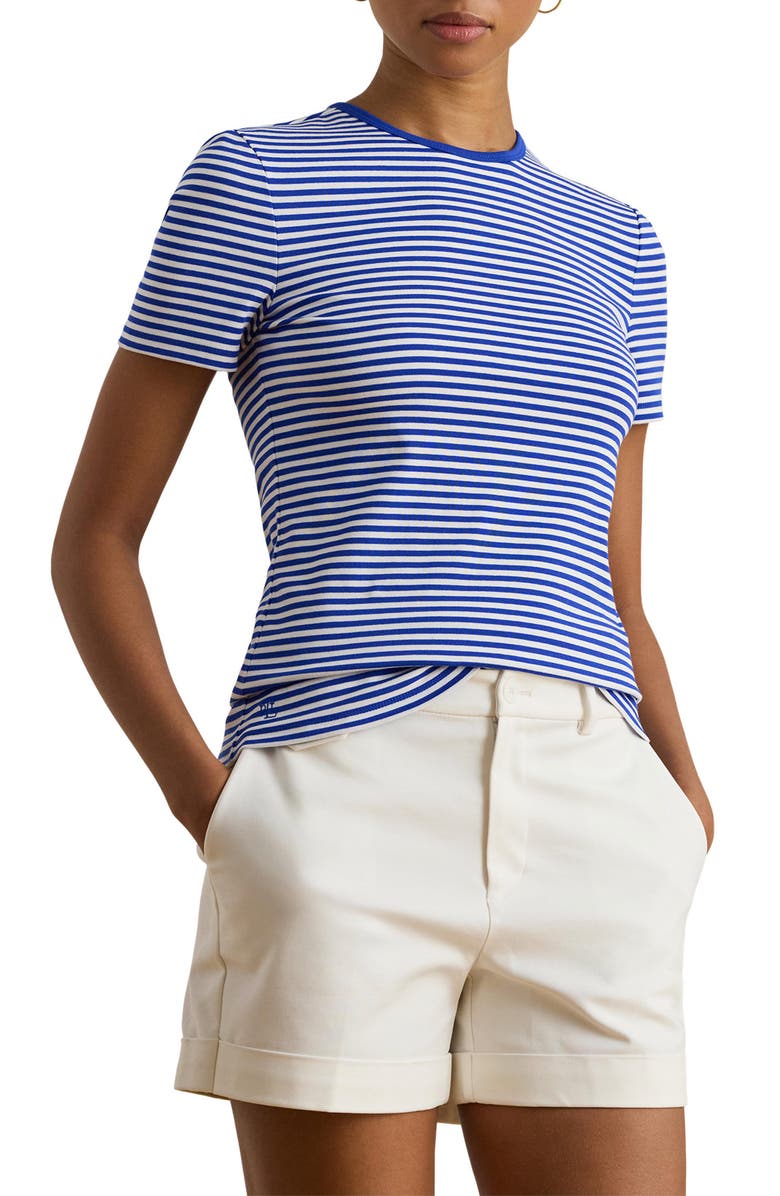 Lauren Ralph Lauren Stripe Cotton Blend T-Shirt, Main, color, Blue