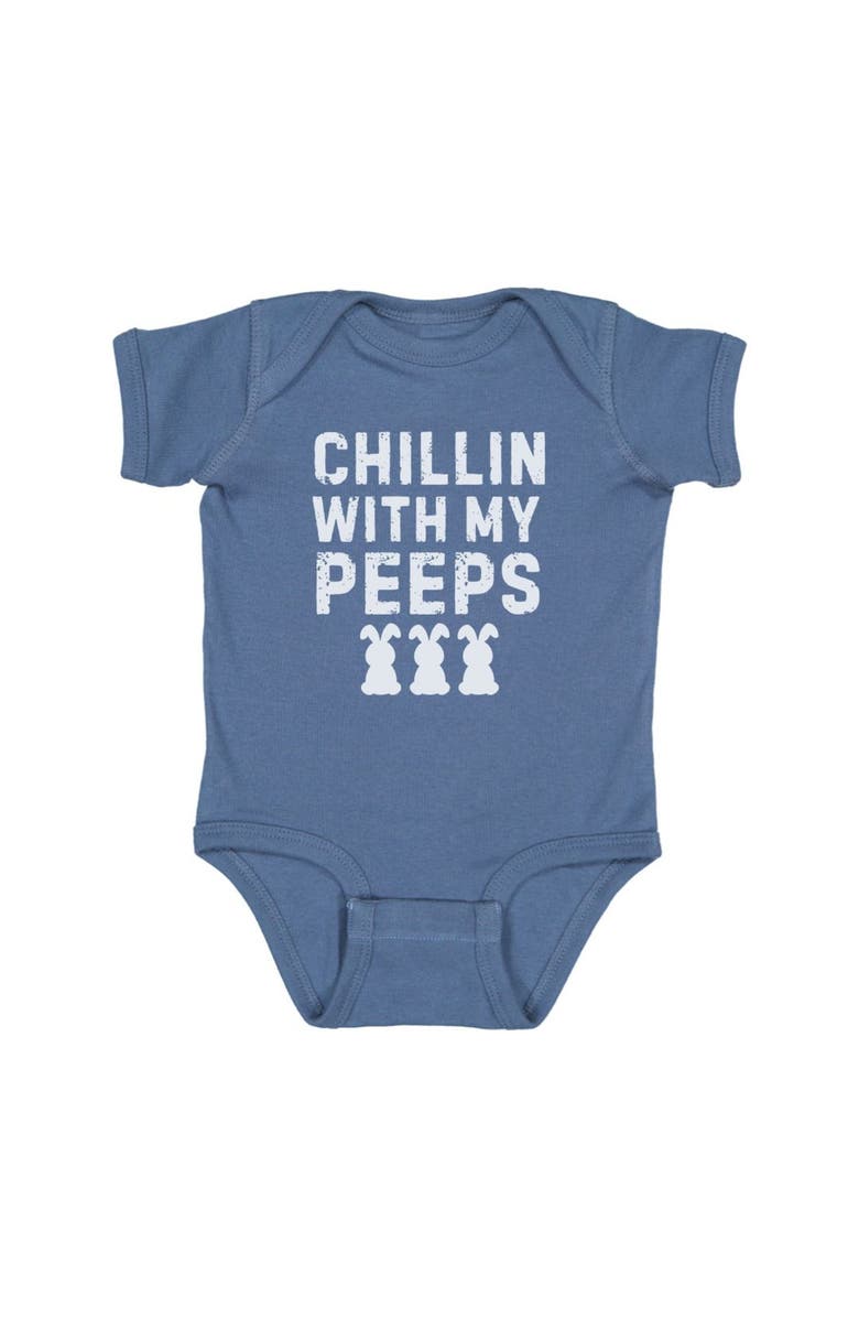 Sweet Wink Chillin With My Peeps Easter Short Sleeve Bodysuit, Main, color, Indigo
