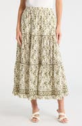 MAX STUDIO Floral Wreath Print Tiered Cotton Blend Maxi Skirt