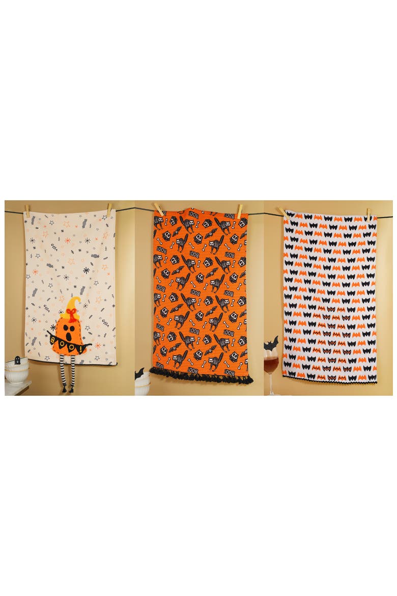 The Spooky Sweet Treats Set of 3 Cotton Kitchen Towels, Alternate, color, ORANGE/ BLACK