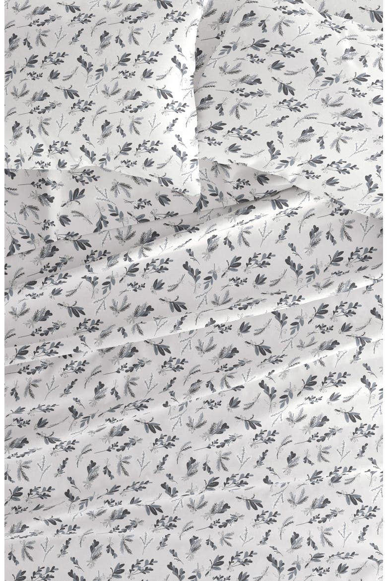 HOME SPUN Premium Botanical 4 Piece Flannel Bed Sheet Set, Alternate, color, LIGHT GRAY