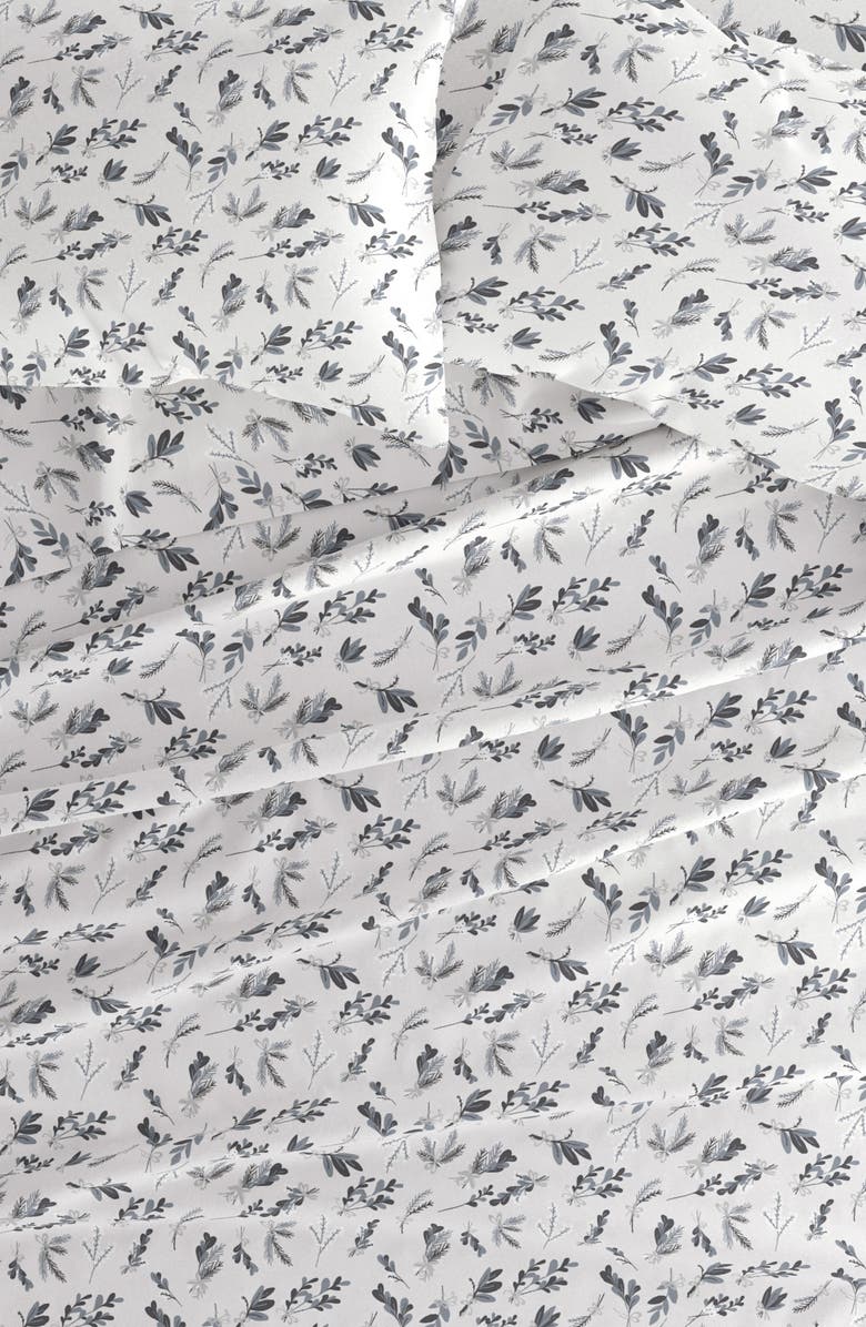 HOMESPUN HOME SPUN Premium Botanical 4 Piece Flannel Bed Sheet Set, Alternate, color, Light Gray