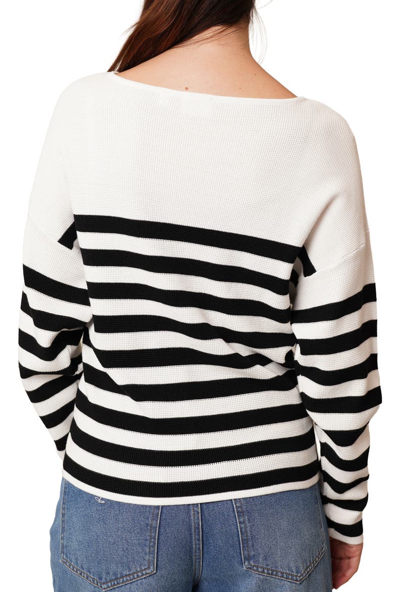 Stripe Waffle Sweater, Alternate, color, BRIGHT WHITE/ BLACK