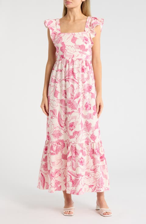 Ruffle Sleeve Square Neck Maxi Dress