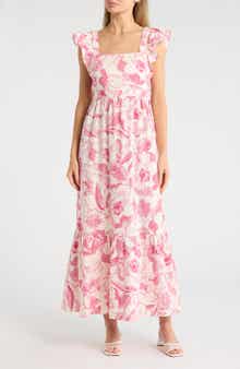 Ruffle Sleeve Square Neck Maxi Dress