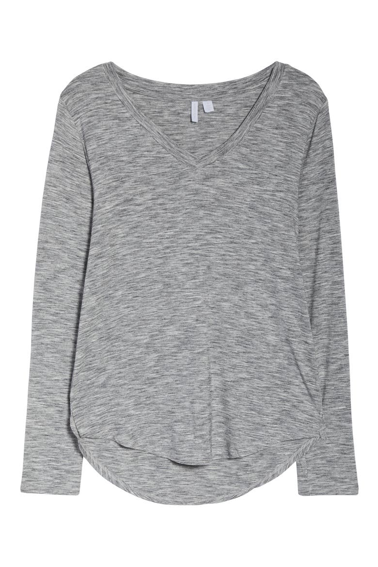 Moonlight V-Neck Long Sleeve Pajama Top, Alternate, color, GREY SPACEDYE