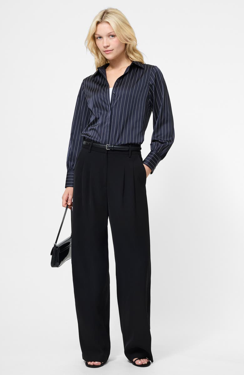 French Connection Pinstripe Satin Shirt, Alternate, color, Black-Porcelain Cream