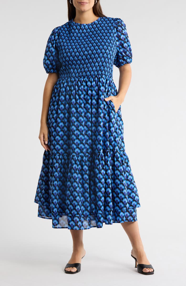 SUGARLIPS Bali Town Aruba Smocked Dress, Main, color, Blue-Navy