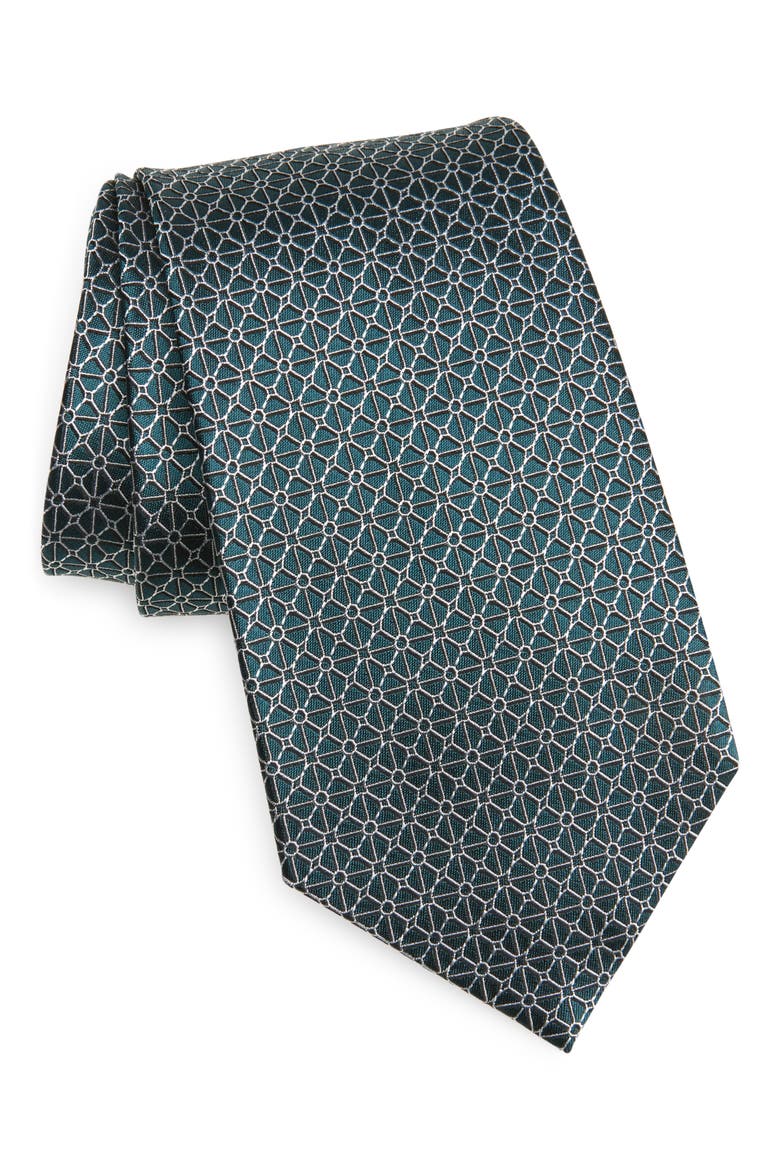 Geometric Silk Jacquard Tie, Main, color, TEAL