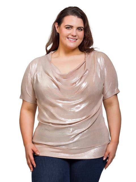 Cowl Neck Short Sleeve Top with Banded Bottom