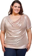 24seven Comfort Apparel Cowl Neck Short Sleeve Top with Banded Bottom