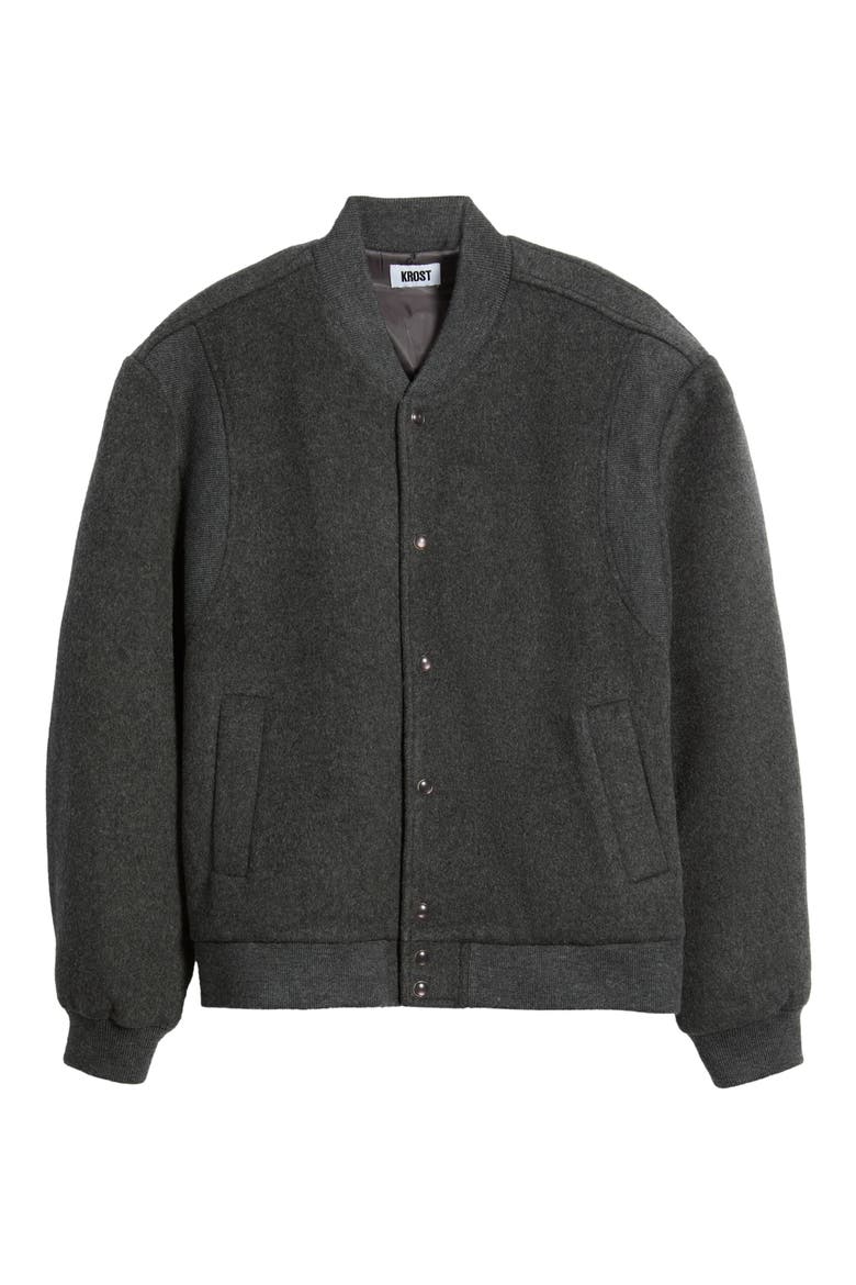 Mercer Felted Wool Blend Varsity Bomber Jacket, Alternate, color, STORM GRAY