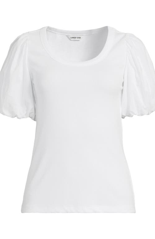 Lands' End Drapey Rib Puff Sleeve Scoop Neck Top In White