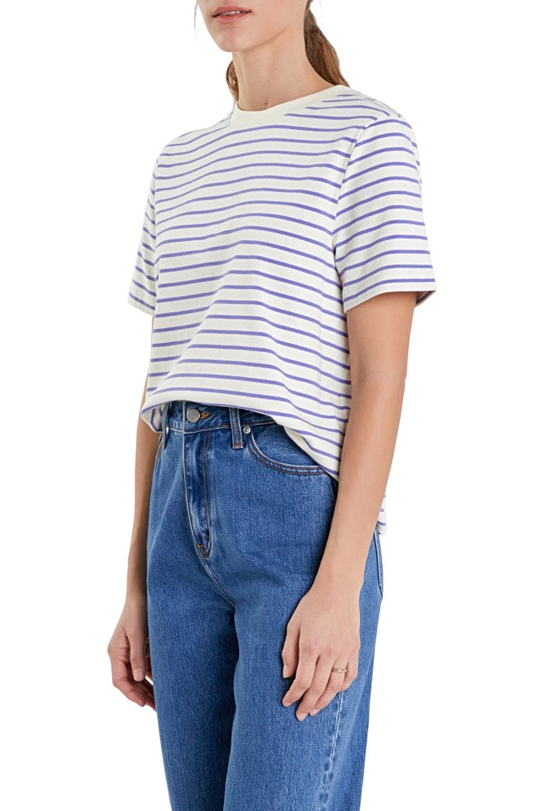 Striped Cotton Jersey Short Sleeve T-Shirt, Alternate, color, PURPLE