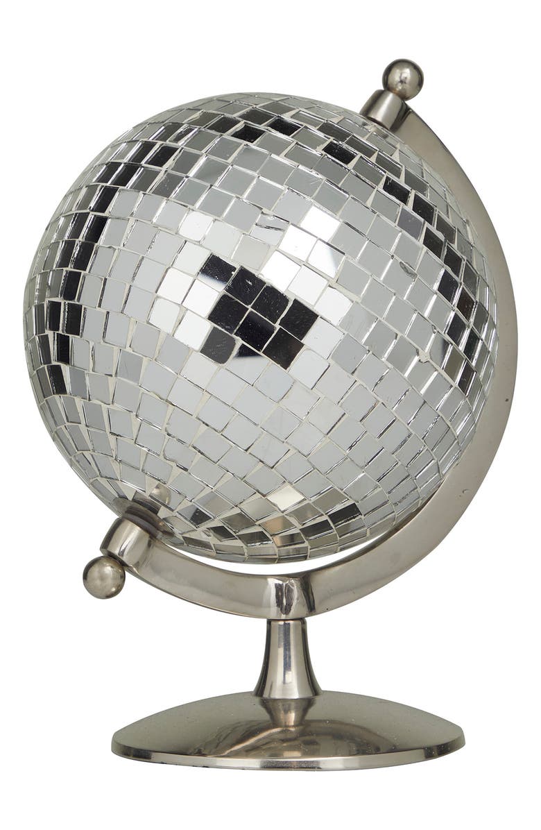 VIVIAN LUNE HOME Silver Stainless Steel Disco Ball Style Globe, Main, color,