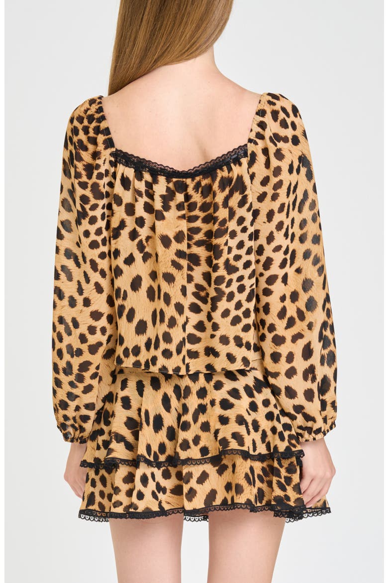 Fae Lace Trimmed Square Neck Top, Alternate, color, TAN CHEETAH