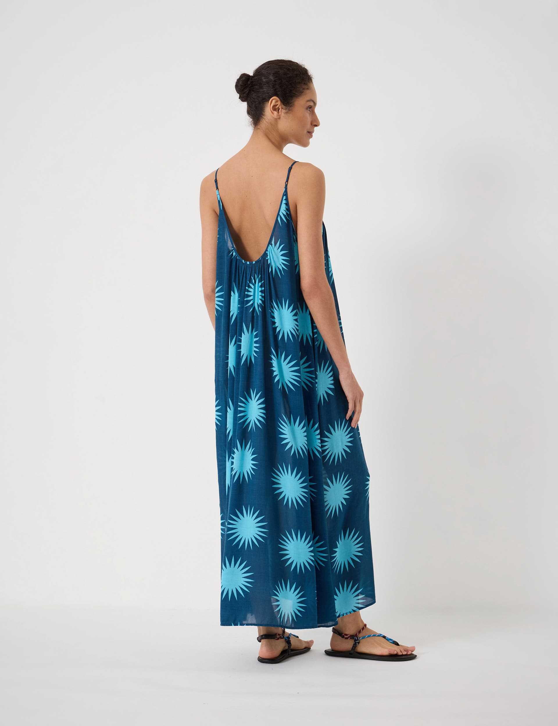 tropical blue dress Print Maxi - Vacation Ready Floral. Mid Length Sundress - Caribbean