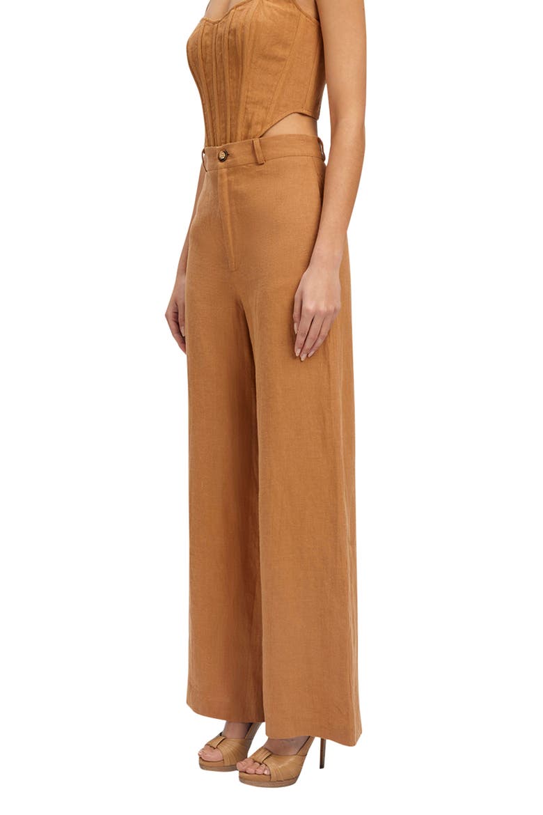 Enya High Waist Wide Leg Linen Pants, Alternate, color, CAMEL
