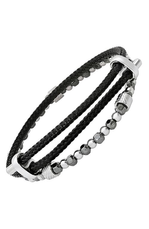 Hmy Jewelry Set Of 2 Leather & Beaded Bracelets In Black