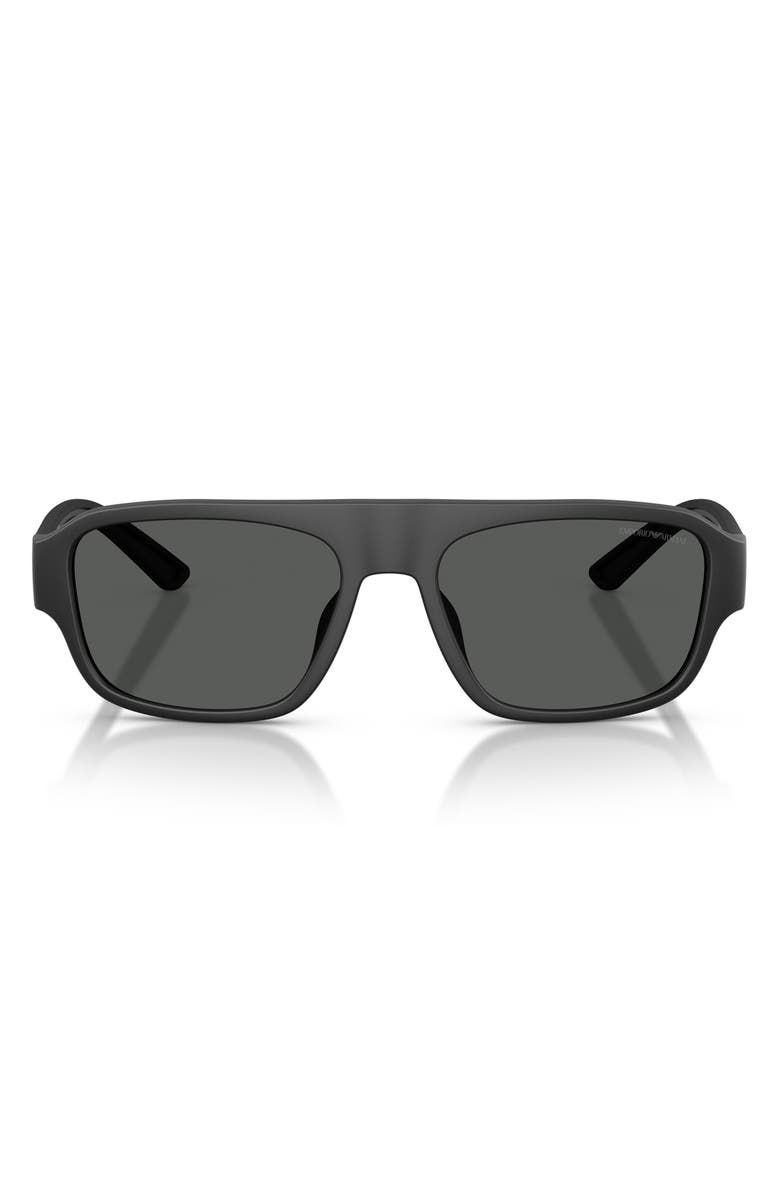 Emporio Armani 55mm Rectangle Sunglasses, Main, color, Rubberized Matte Black / Grey