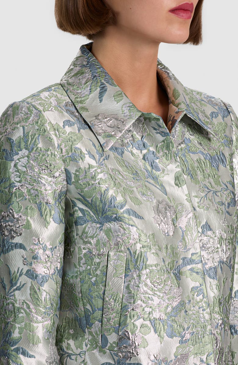 Alice + Olivia Weston Metallic Floral Jacquard Crop Jacket, Alternate, color, Light Sage