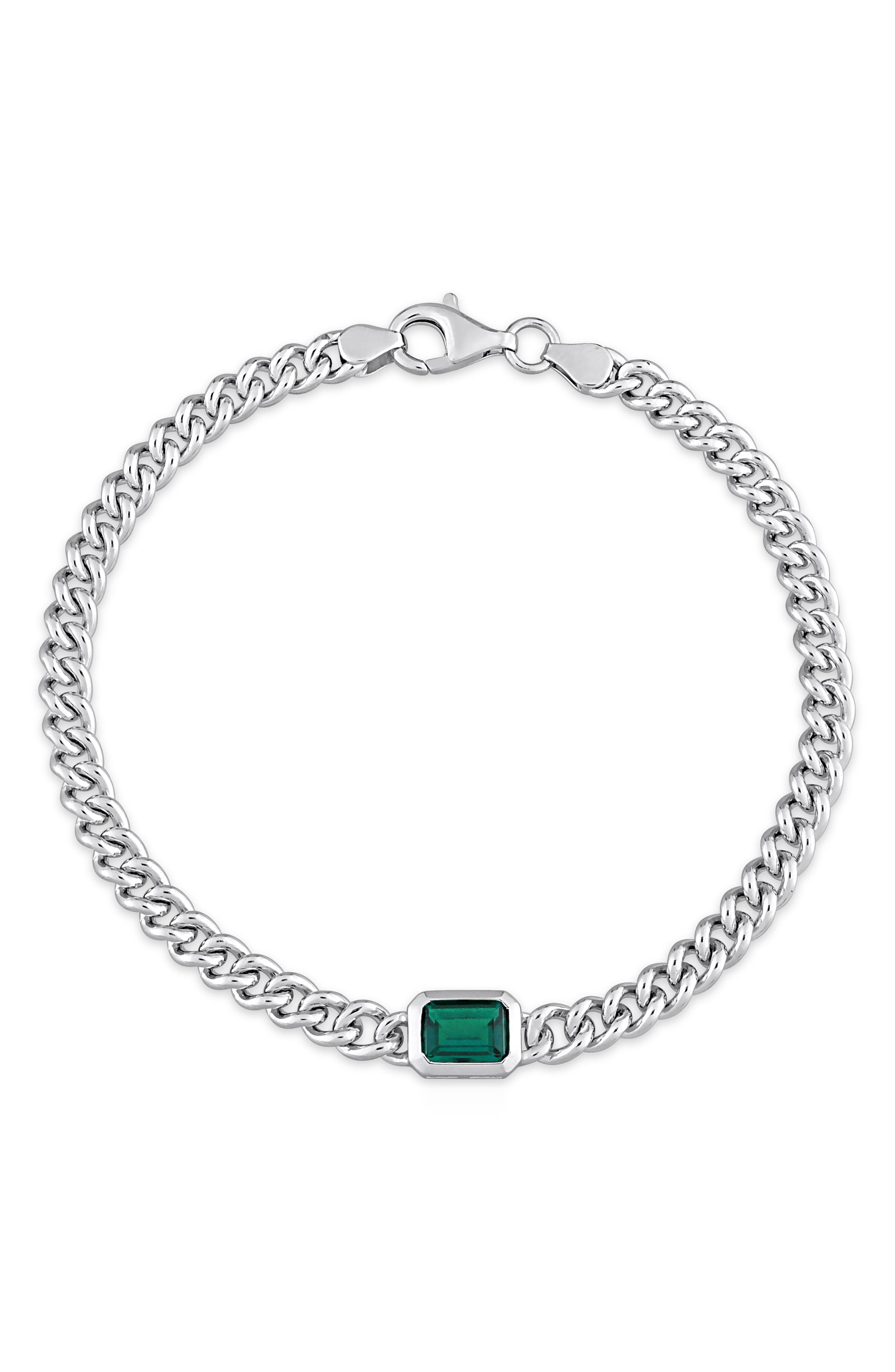 DELMAR Sterling Silver Lab Created Emerald Chain Bracelet (Women ...
