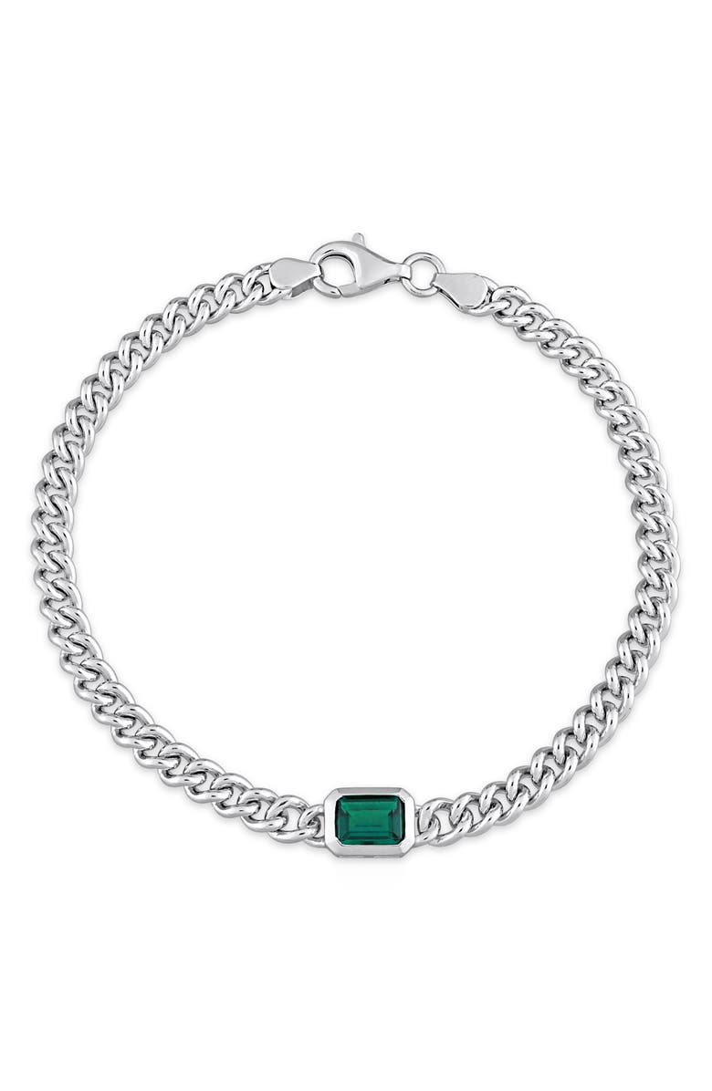 DELMAR Sterling Silver Lab Created Emerald Chain Bracelet, Main, color, 