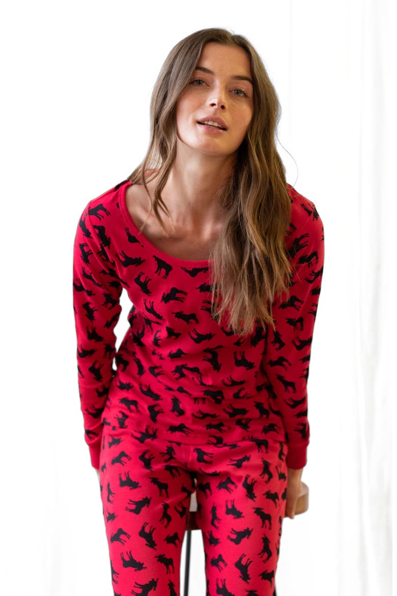 Women's Cotton Matching Family Holiday Pajamas, Reindeer & Moose Prints, Alternate, color, Moose
