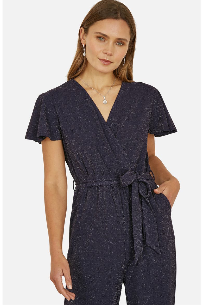 Sparkle Stretch Wrap Over Jumpsuit, Alternate, color, Navy