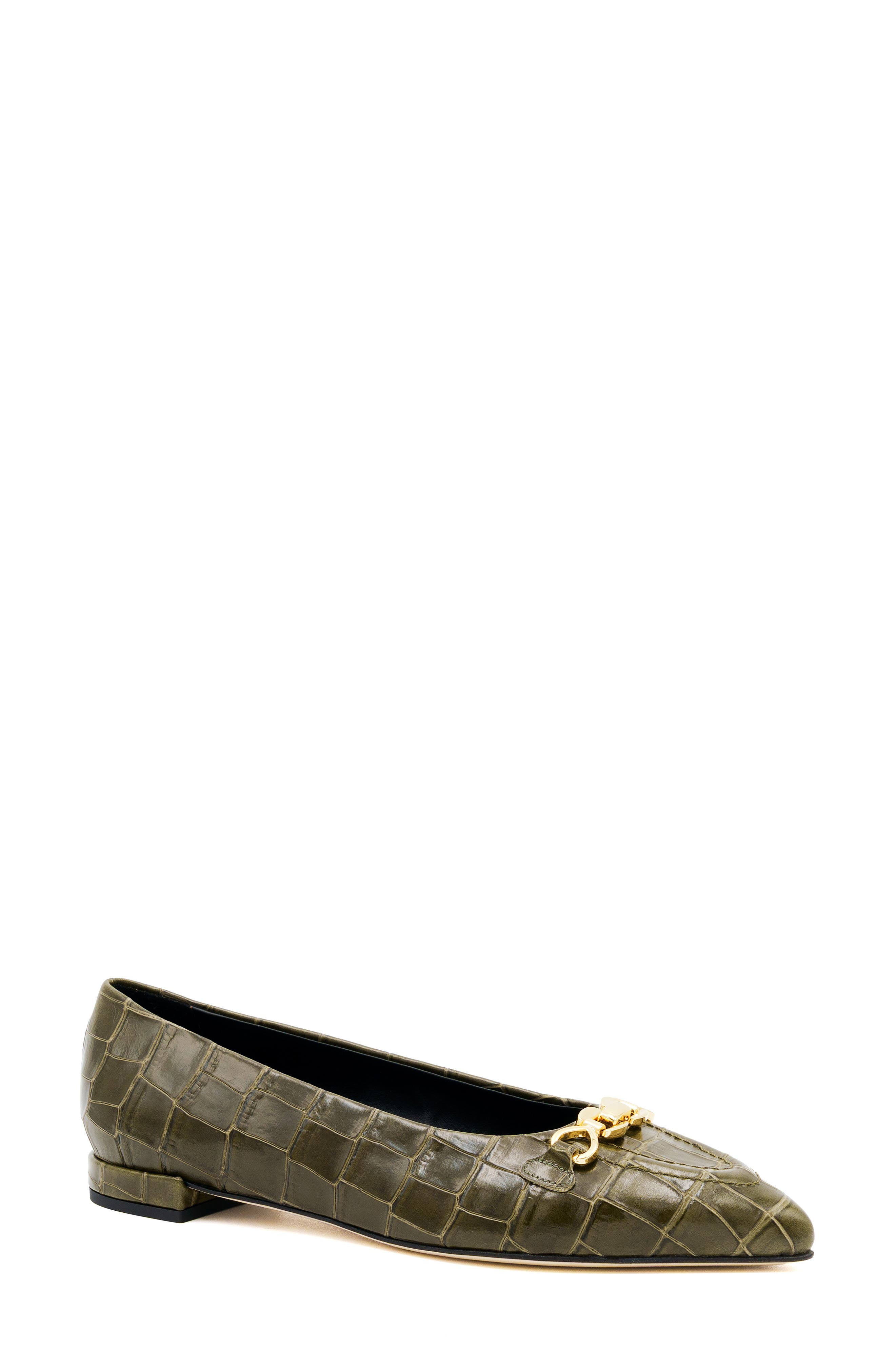 Tappeto Croc Embossed Leather Skimmer Flat, Main, color, OLIVA