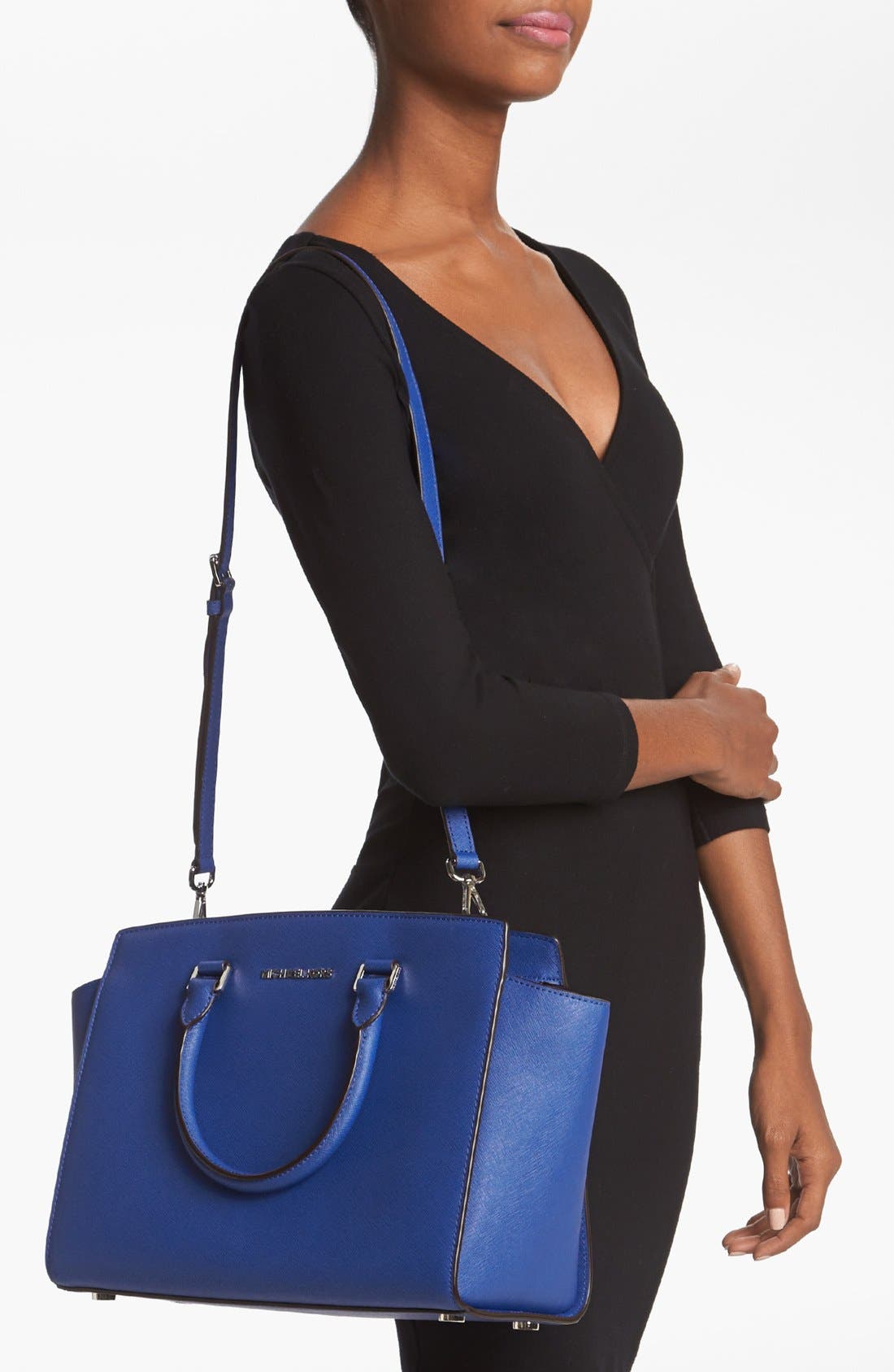 'Large Selma' Zip-Top Satchel, Alternate, color, SAPPHIRE