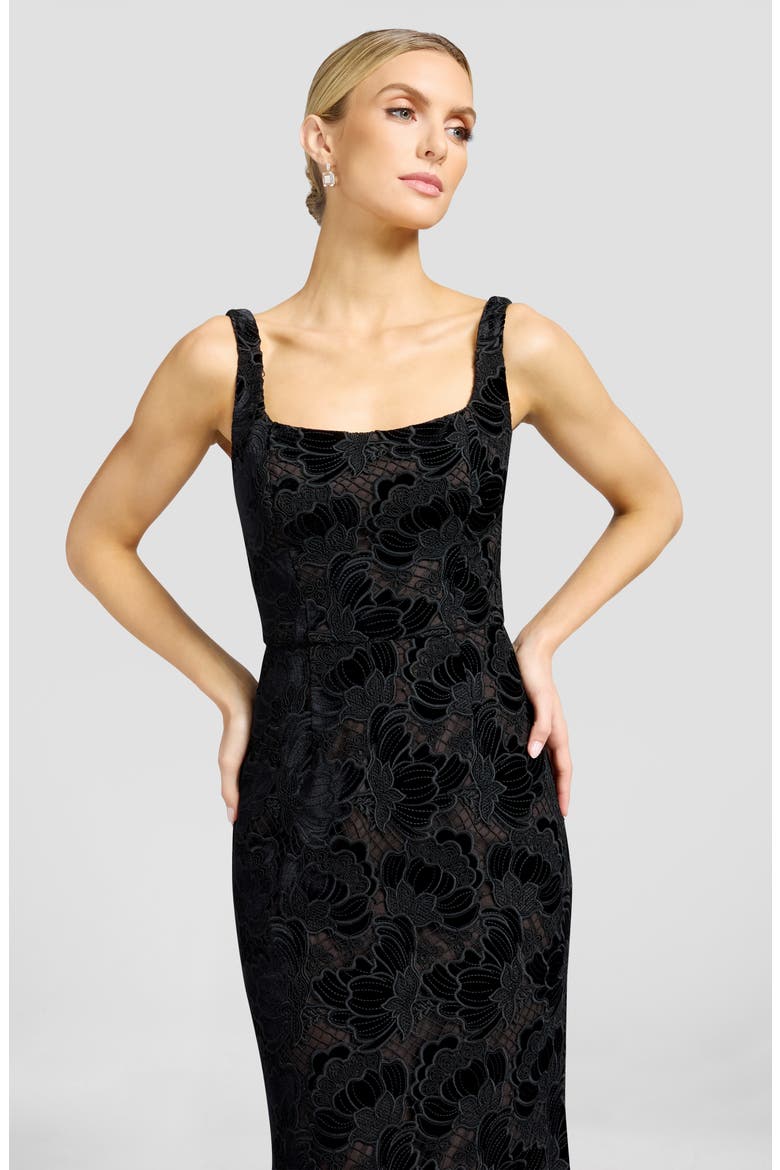 Lorena Floral Velvet Sleeveless Gown, Alternate, color, BLACK-MOCHA