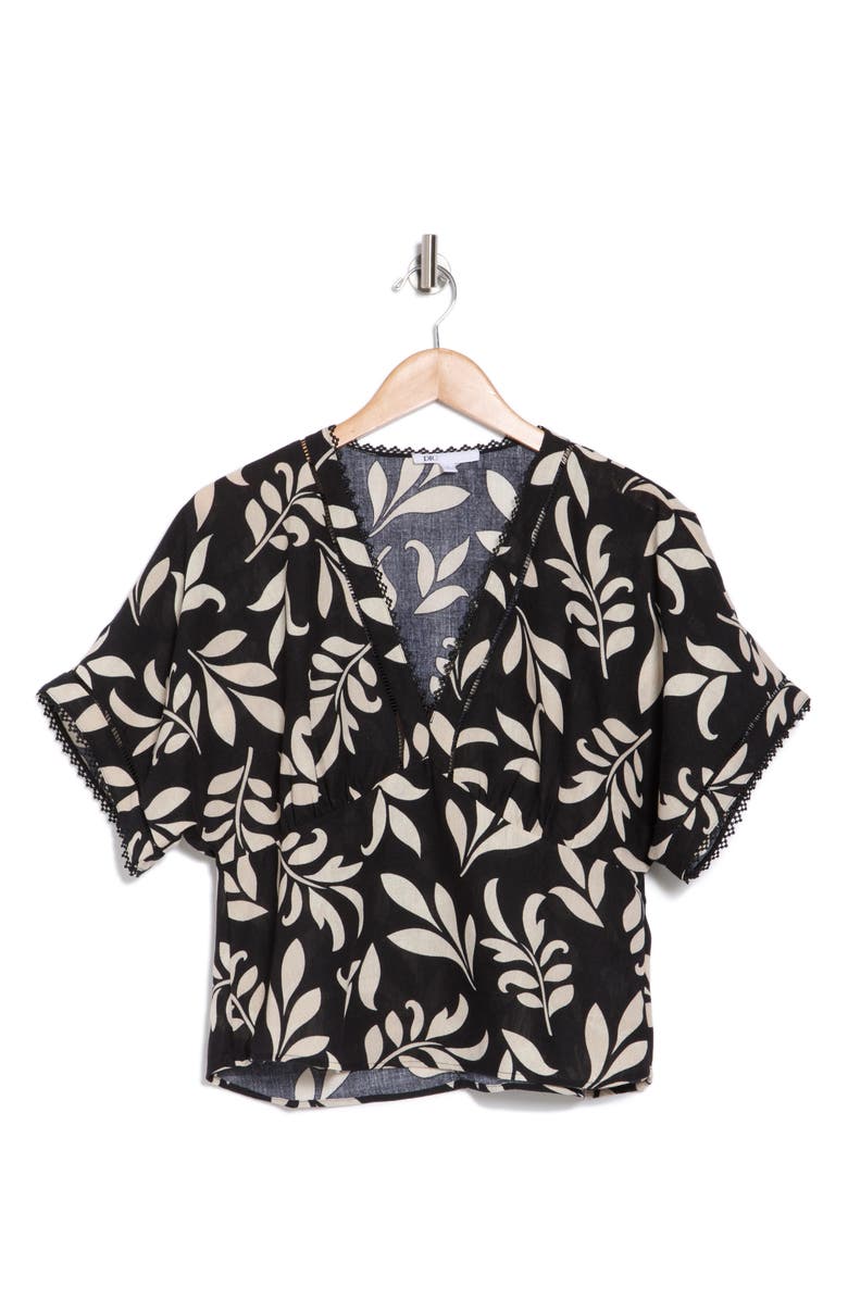 DR2 by Daniel Rainn Leaf Print Short Sleeve Top, Alternate, color, Black