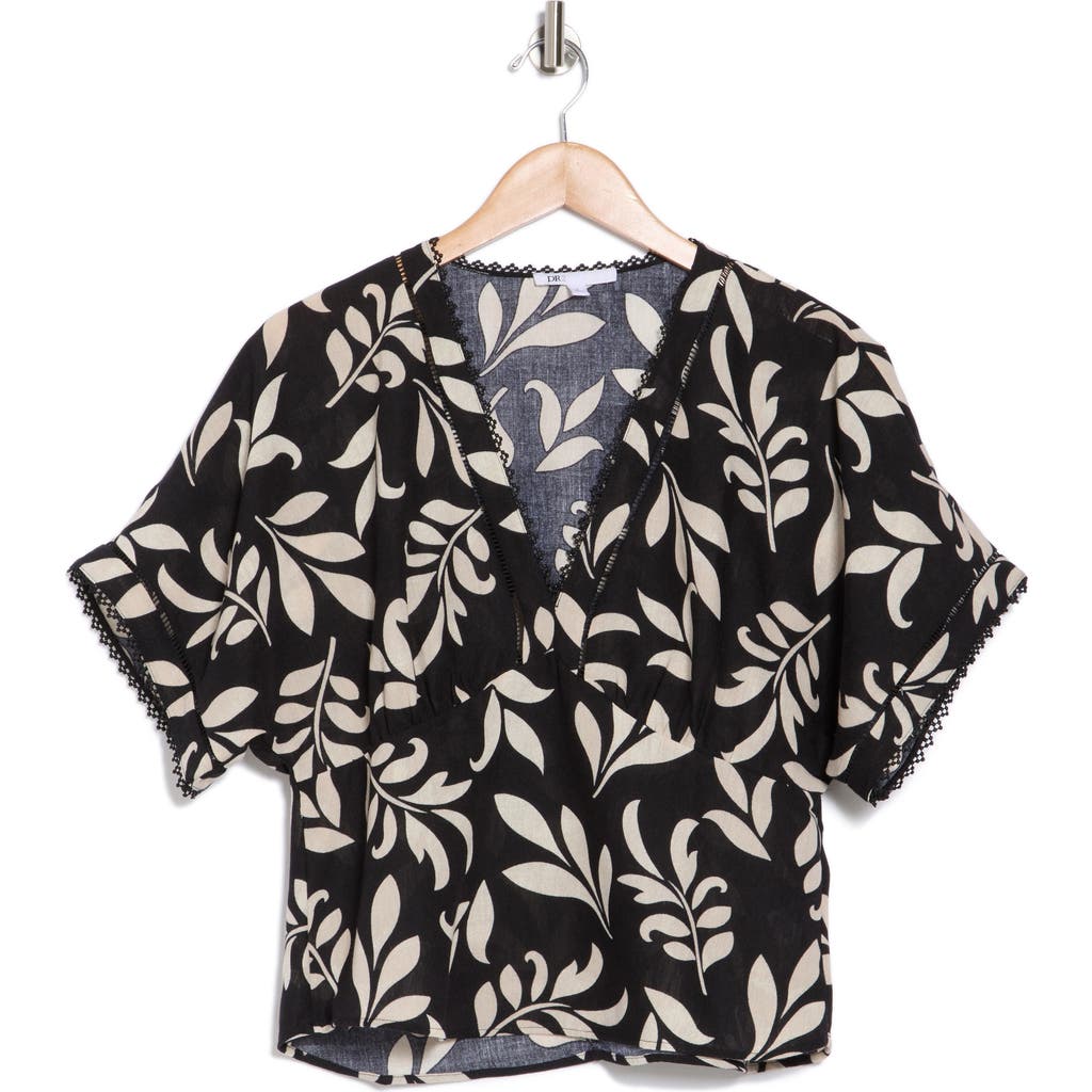 Dr2 By Daniel Rainn Leaf Print Short Sleeve Top