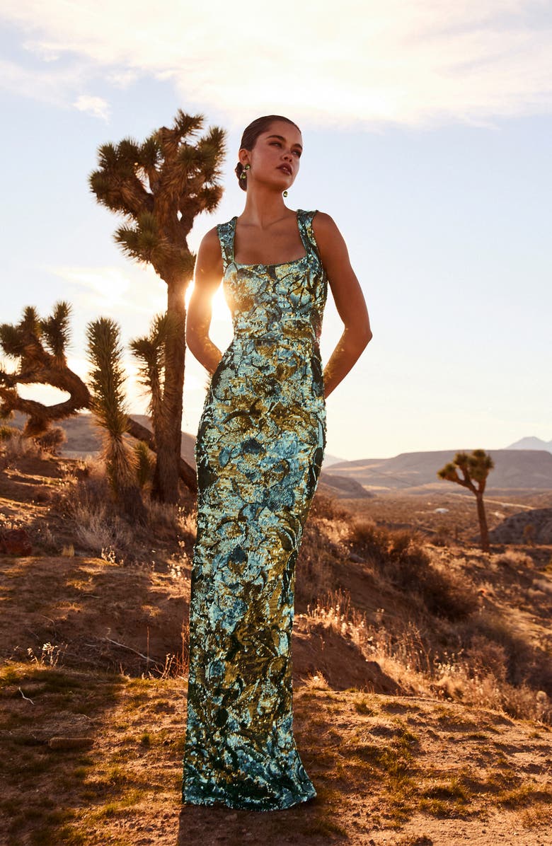 HELSI Iris Floral Sequin Gown, Alternate, color,
