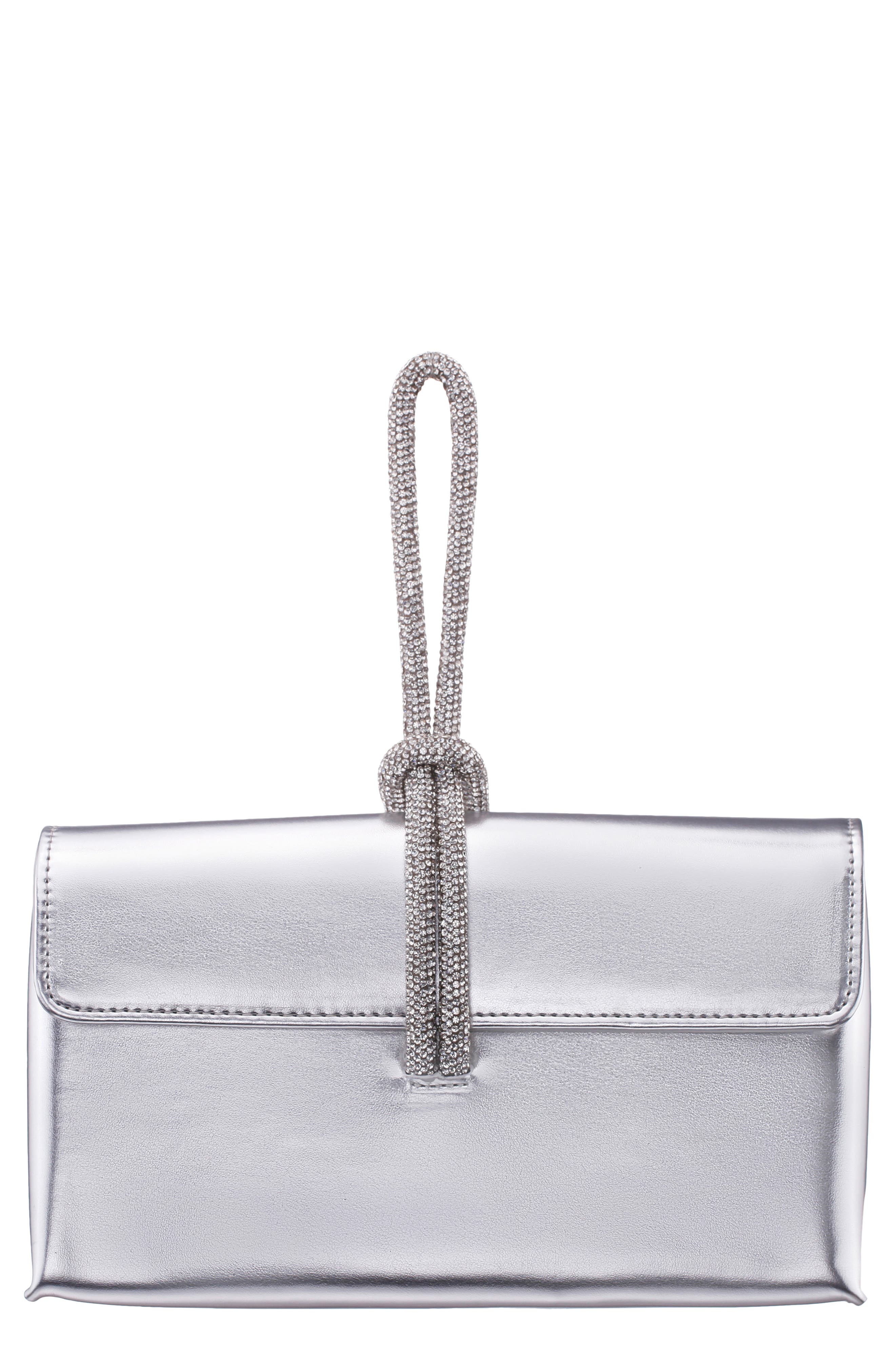 Nina Kaylee Metallic Faux Leather Clutch, Main, color, Silver