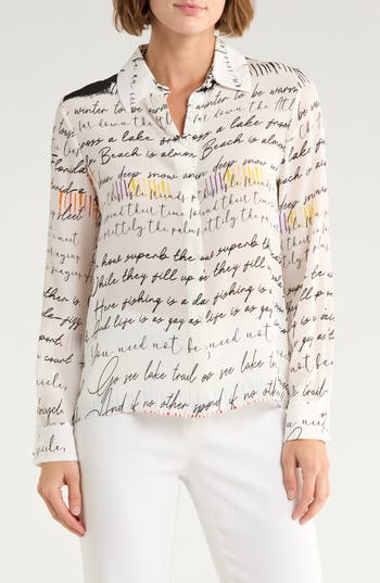 Alice And Olivia Alice + Olivia Willa Silk Hidden Placket Top In Neutral