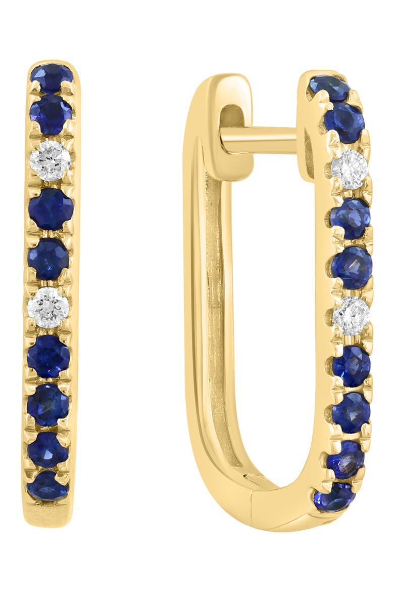 Diamond & Blue Sapphire Hoop Earrings, Main, color, BLUE