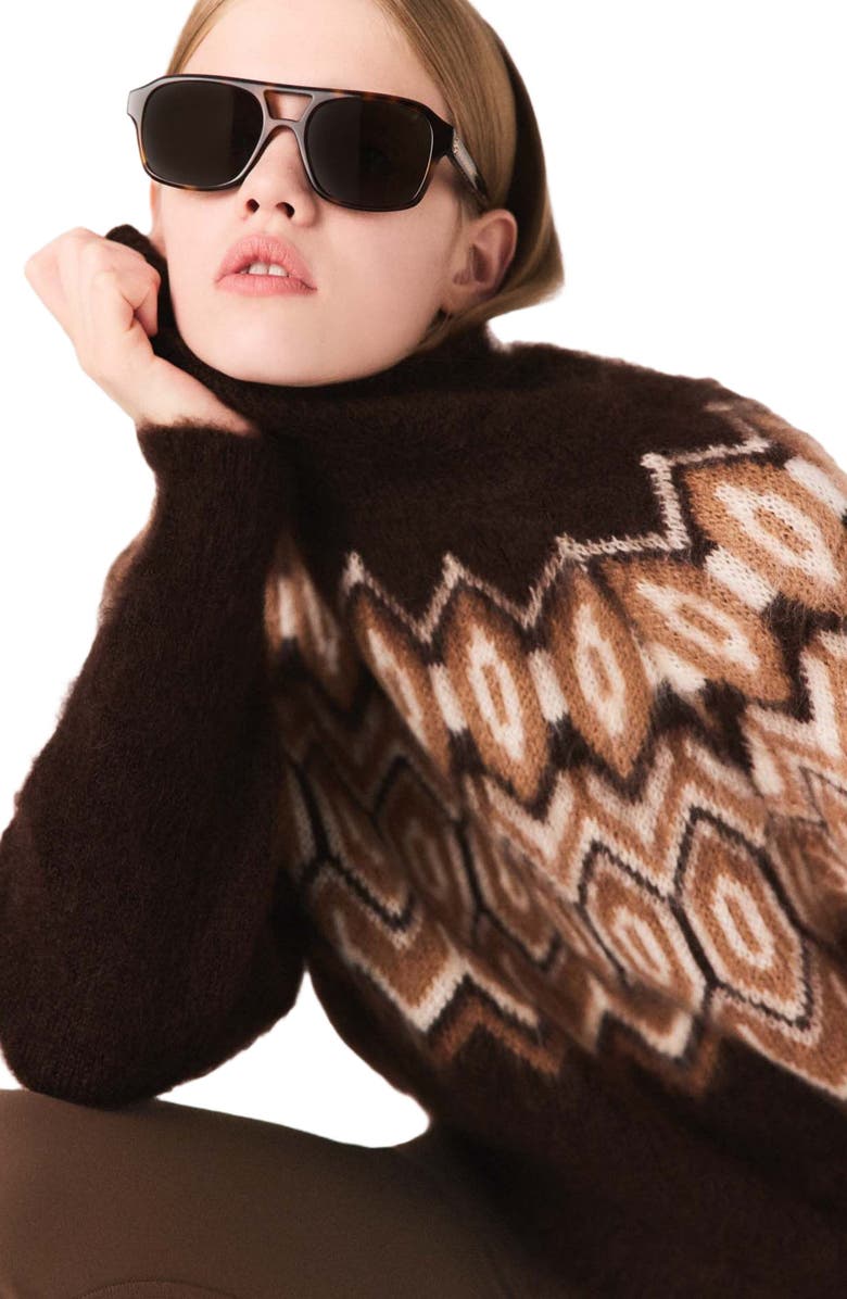 maje Fair Isle high-neck sweater, Alternate, color, Dark Brown