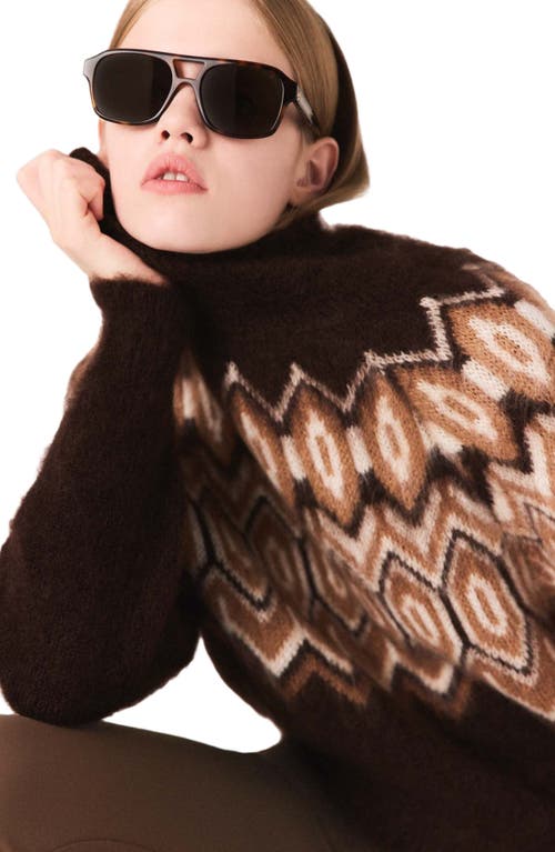 Maje Womens Dark Brown Fairisle High-neck Mohair-blend Jumper In Brown