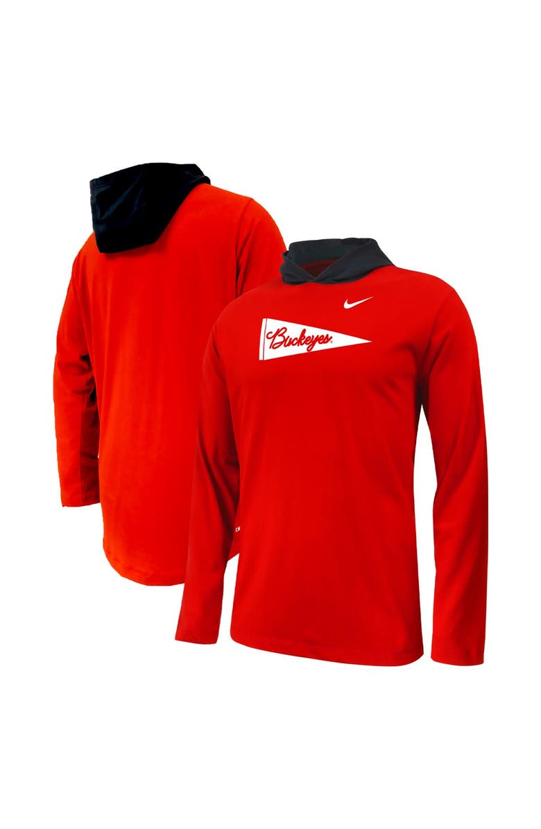 Nike Youth Nike Scarlet Ohio State Buckeyes Sideline Performance Long Sleeve Hoodie T-Shirt, Main, color, 