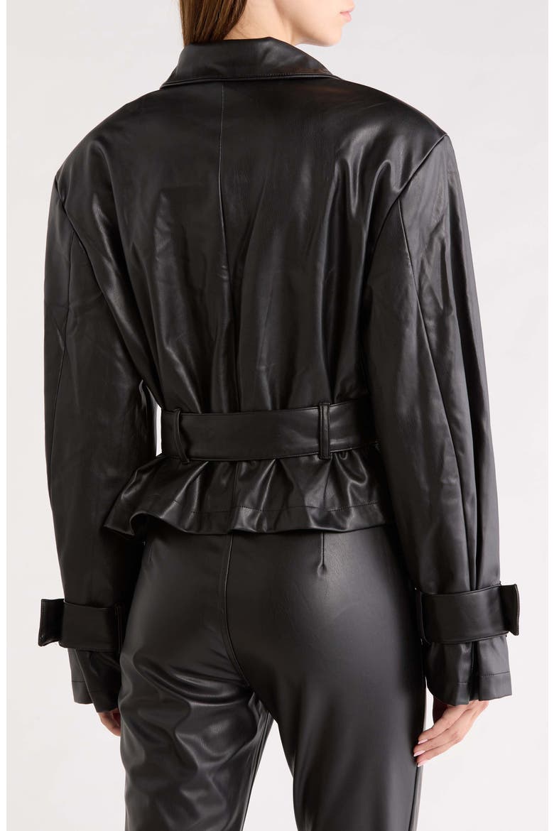 Scarlette Belted Faux Leather Jacket, Alternate, color, NOIR