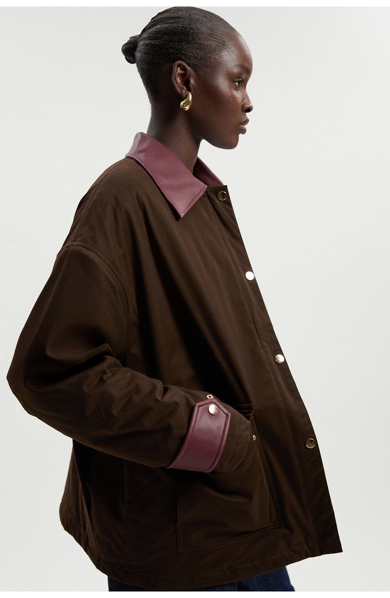 Karen Millen Quilted Contrast Collar Barn Jacket, Alternate, color, Chocolate