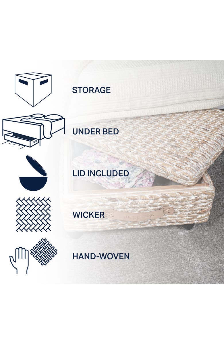HAPPIMESS Chett Minimalist Hand-Woven Hyacinth/Wood Underbed Storage Bin with Wheels and Handles, Alternate, color, White Wash