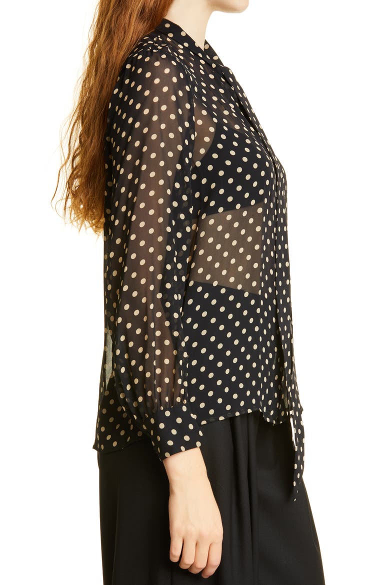 Carina Tie Neck Silk Top, Alternate, color, BLACK/ BEIGE DOT