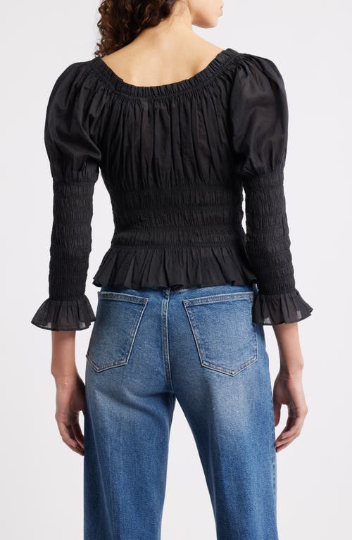 Doen Dôen Baptisia Smocked Juliet Sleeve Organic Cotton Top In Animal Print