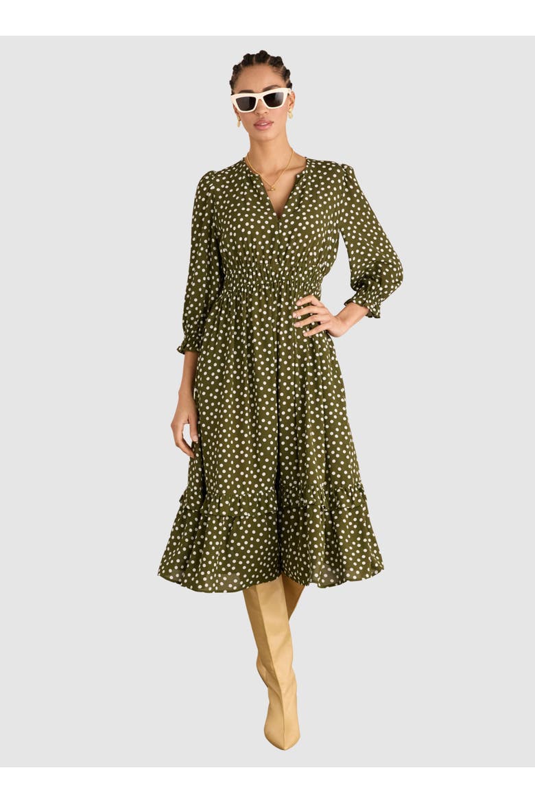 Christine Printed Midi Dress, Main, color, Dark Olive Polka