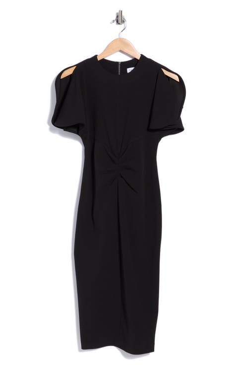 Split Ruched Sleeve Midi Dress