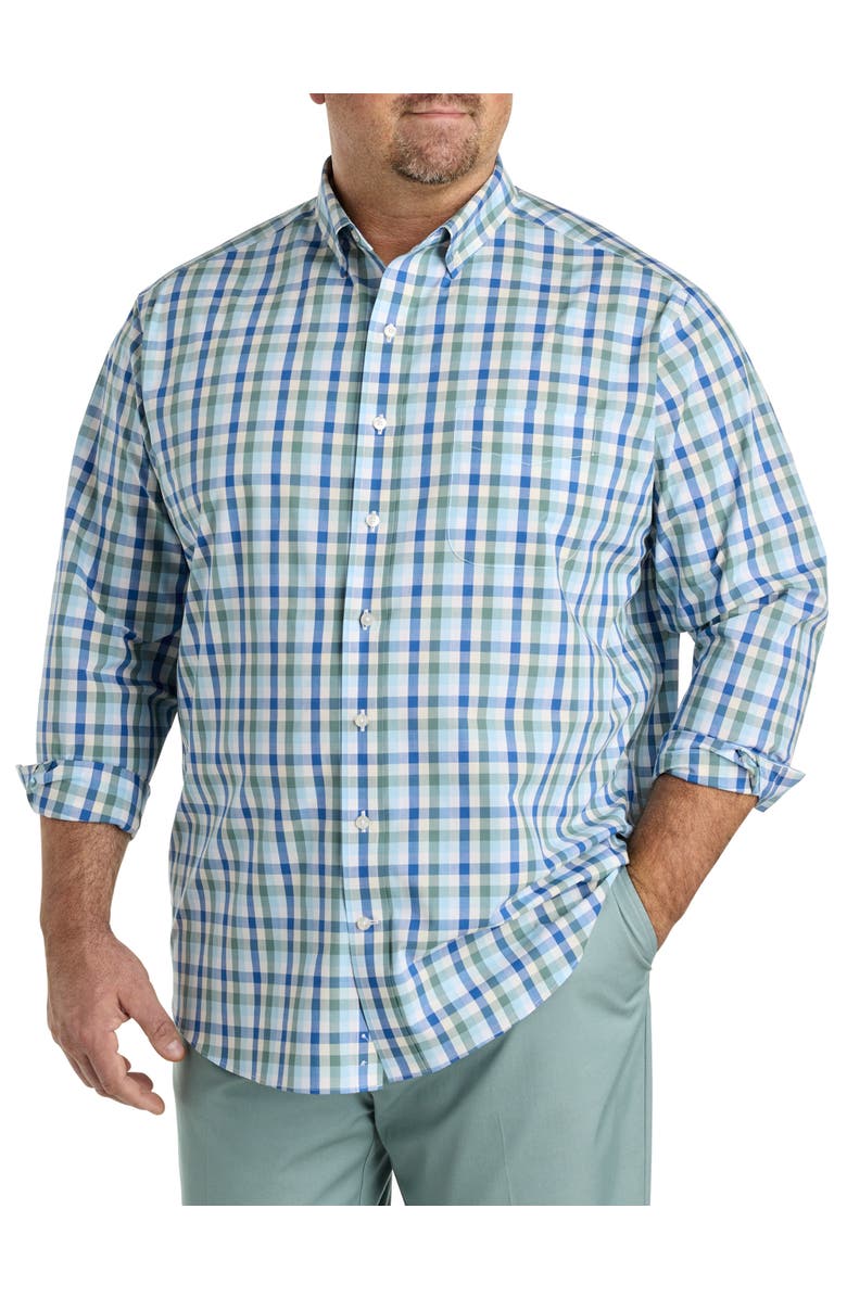 Oak Hill by DXL Big & Tall  Small Plaid Performance Sport Shirt, Main, color, Blue Multi